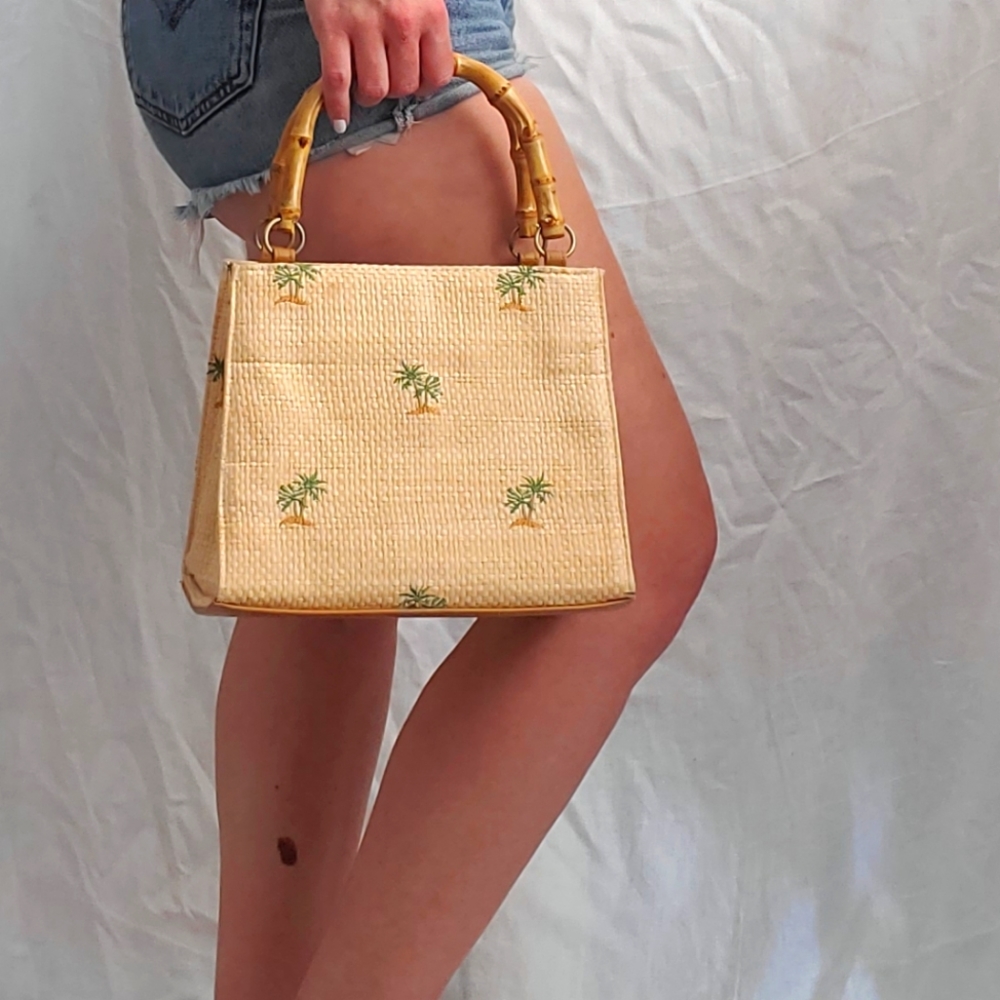 Vintage Bamboo Handle Palm Purse Purse